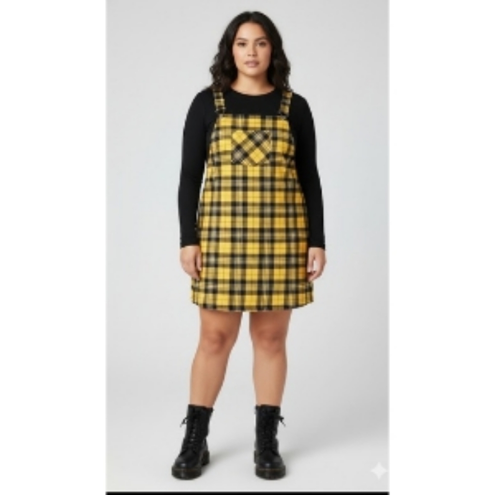 Jolie & Joy by Fct With Love Yellow Plaid Overall Dress 2X Pinafore Grunge